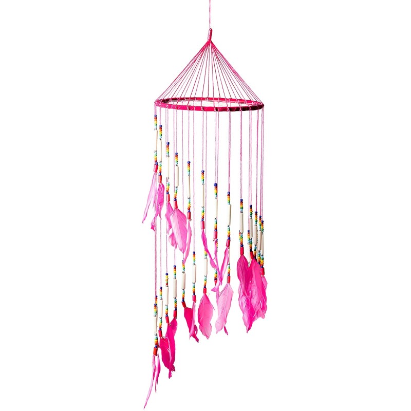 OMA Dream Catcher Pink Feather Dreamcatcher with Real Bone Beads Delicate Spiral Traditional Design Hand Crafted - 28 Long x 7""