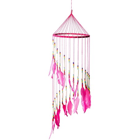 OMA Dream Catcher Pink Feather Dreamcatcher with Real Bone Beads Delicate Spiral Traditional Design Hand Crafted - 28 Long x 7""