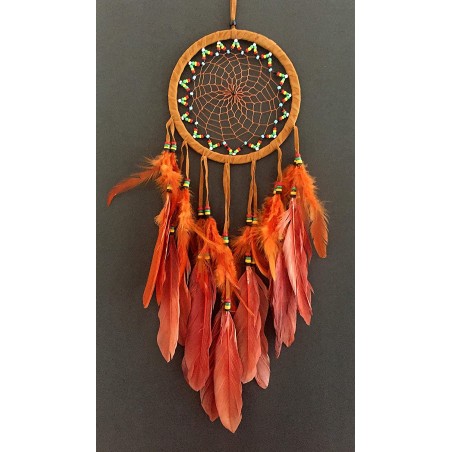OMA Dream Catcher - Rasta Chakra Brown Suede Dreamcatcher with Feathers & Beads - 26 Long x 7" Diameter (Brown)"
