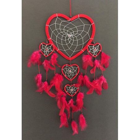 OMA Dream Catcher - Hand Made Feather Dream Catcher Heart Shaped with Crystal Beads - 7 Diameter & 24" Long - Valentine's Day ("