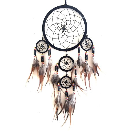 OMA Dream Catcher Traditional Suede Black Color with Feathers & Beads, 7 Diameter & 25" Long Brand"